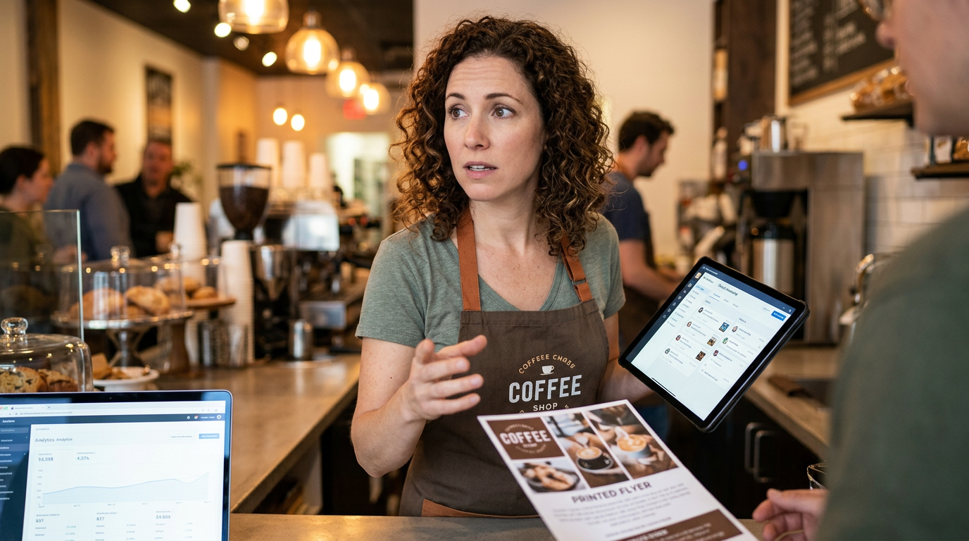 A coffee Shop Owner Shows POS Coffee Shop Websites